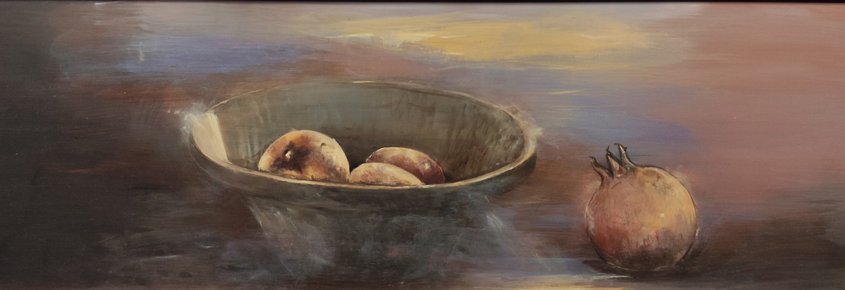 Granadas – Bodegón simbólico en óleo sobre madera – Figuración Expresiva Contemporánea – Jesnagar