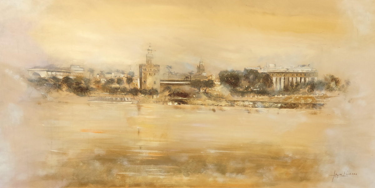 Sevilla desde el Río – Pintura contemporánea de Sevilla en óleo – Figuración Expresiva – Jesnagar