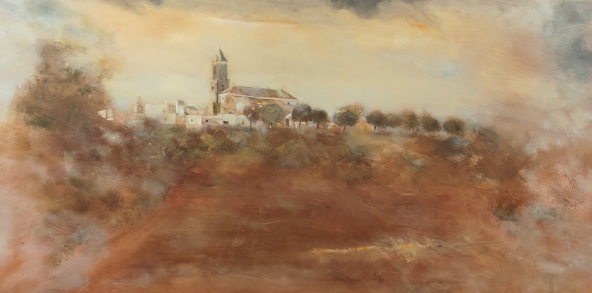 Vista de Cantillana – Paisaje simbólico en óleo sobre madera – Figuración Expresiva – Jesnagar