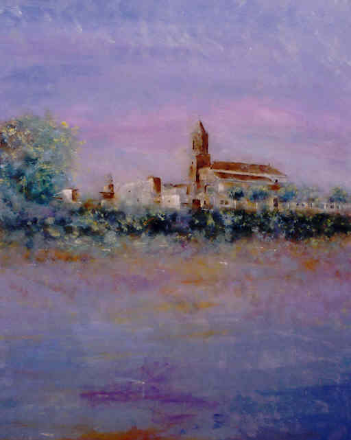 Vista de Cantillana – Paisaje andaluz en óleo sobre madera – Figuración Expresiva – Jesnagar